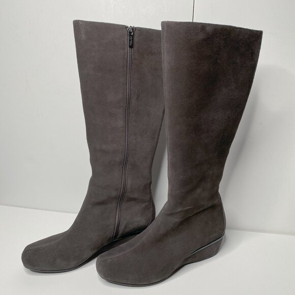 Aetrex Gray Knee High Suede Boot 9 A/B Wedge Heel Comfort Orthotic Support - Picture 8 of 8